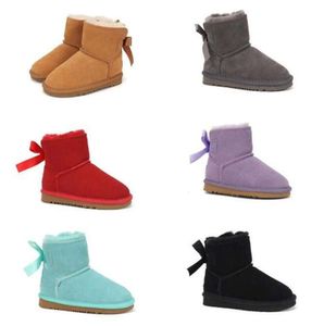 UG G Echt lederen strik Jongens meisjes baby kinderen snowboots Zacht comfortabel Schapenvacht pluche warm mooie kerstverjaardagscadeaus van topkwaliteit