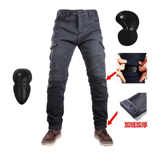 UGB06 Hiver Velours Moto Loisirs Motocross Jeans Ceinture Multi-poches Cargo Pantalon Slim Avec Équipements De Protection Obscurs Coussinets De Hanche 240112