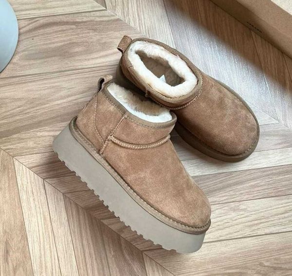 uggess Diseño de marca Mini bota de plataforma Mujer Invierno Wgg Tobillo Australia Nieve Ug Botas Fondo grueso Cuero real Cálido Botines esponjosos con 2013 ug gs