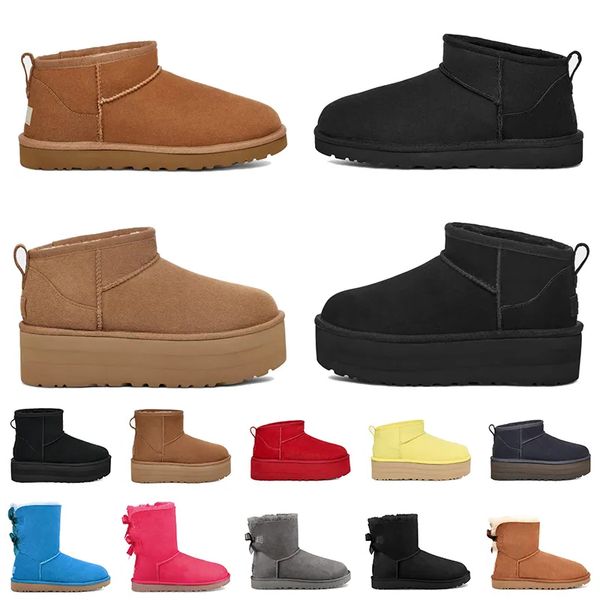 Zapatillas Ugglie Mujer Diseñador Clásico Ultra Mini Botas Botines Bailey Bow Fur Fluffy Nieve Invierno Bota australiana Plataforma corta Fuzzy Tazz Tasman Pink Slip-On Shoes