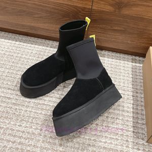 Ugglie W classique dipper boot fourrure noire en peau de mouton diapositives femmes bottes de neige châtaigne hiver chaud mince chaussons fermetures à glissière en daim sans lacet chaussures à plate-forme épaisse