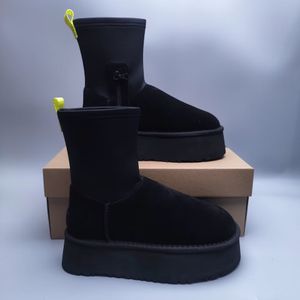 Ugglie W klassieke dipper boot nieuwe elastische vacht schapenvacht slides snowboots ugslies winter warme slanke laarsjes ritsen suède slip op dikke platformschoenen