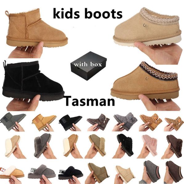 uggskid Kids Tasman botas para niños, zapatillas para bebé, zapatos preescolares Tazz, chanclas de piel castaña, piel de oveja, bota clásica ultra mini, mulas de invierno 99235ess