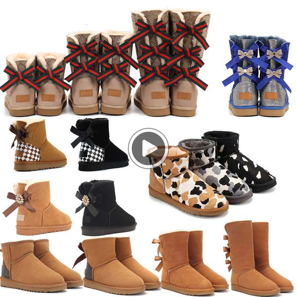 Uggsugg botas bajas de invierno con un solo lazo de cristal para mujer botas de nieve clásicas de moda antiterciopelo negro gris castaño para mujer