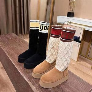 Nieuwe hoge laarzen platform designer laarzen dames relaxte luxe bont pluizige schapenvacht tasman slipper laars winter enkellaarsjes knie casual schoenen laars