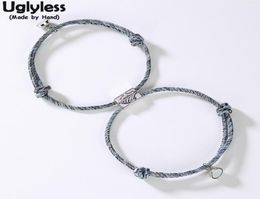 Uglyless 1 Paar Liefhebbers Infinity Armbanden Verstelbare Touw Ketting Armband voor Koppels 925 Zilveren Berggolf Kraal Magneet Sieraden C6386808