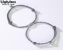 Uglyless 1 Paar Liefhebbers Infinity Armbanden Verstelbare Touw Ketting Armband voor Koppels 925 Zilveren Berggolf Kraal Magneet Sieraden C5114732
