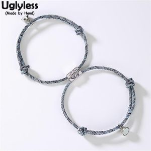 Uglyless 1 Paar Liefhebbers Infinity Armbanden Verstelbare Touw Ketting Armband voor Koppels 925 Zilveren Mountain Wave Kraal Magneet Sieraden C297P