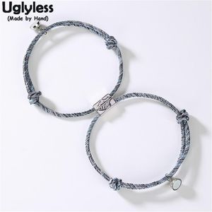 Uglyless 1 Paar Liefhebbers Infinity Armbanden Verstelbare Touw Ketting Armband voor Koppels 925 Zilveren Mountain Wave Kraal Magneet Sieraden C216g