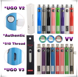 UGO V3 V II EGO T Passthrough E Cigarrillo Vape Mod Batería de voltaje variable 650 900 mAh eCigs Cargador eVod Precalentamiento Vaporizador Pluma