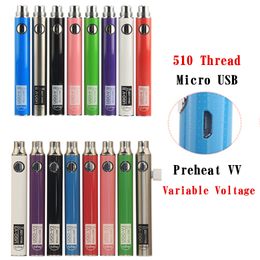 Ugo Evod Préchauffez VV Voltage Variable Micro USB ECIG Vape Batterie de stylo avec 510 Filetage Ego Charger Ugo V3 V2 Vaporisateur 650 900mAh