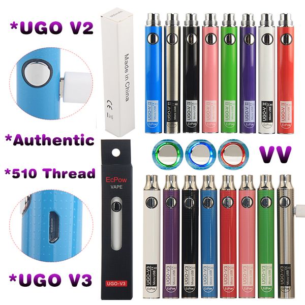 Batterie de stylo vape eCig micro USB à tension variable d'origine EVOD Preheat VV avec chargeur eGo 510 Thread UGO V3 V2 Vaporizer 650 900mAh