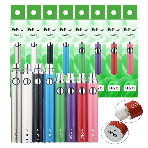 UGO V Vape Batería de carga inferior Micro USB eGo Passthrough 510 Baterías Vaper de hilo 650 900 mAh Plumas recargables