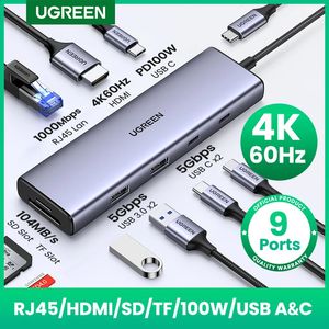 Ugreen USB C Hub 4K60Hz Type C tot HDMI2.0 RJ45 PD 100W -adapter voor pc -accessoires USB 3.0 Hub 240126