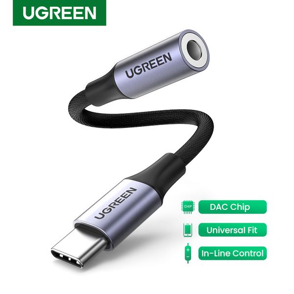 UGRREN USB tipo C a conector hembra para auriculares de 3,5mm, adaptador USB C a Cable de Audio auxiliar, Chip DAC para Pixel 4 3