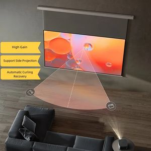 Écran de Projection de photons intelligent avec télécommande électrique UHD 16:9, cristal photonique PET, écran de Projection à Suspension motorisée blanche