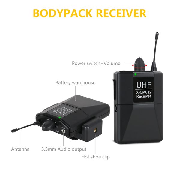 Livraison gratuite UHF double microphone sans fil Lavalier caméra micro système de micro à revers UHF avec 16 canaux sélectionnables jusqu'à 164 pieds de portée