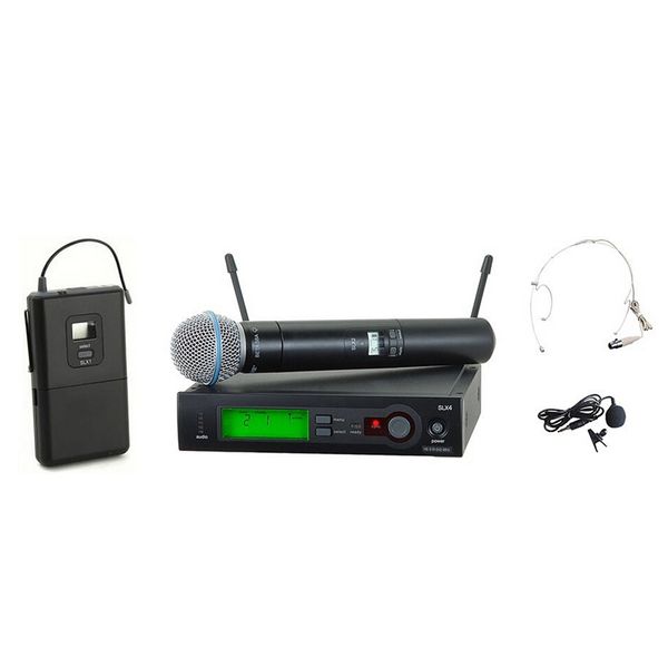 Système de Microphone sans fil UHF PRO SLX24/SLX1/BETA58 portable + revers + casque micro vocal pour scène karaoké DJ