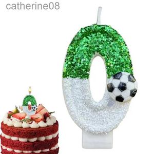 Bougies UHPL football Bougies d'anniversaire pour enfants 0-9 Numéro Green Sparkles Birthday Soccer Boulle pour boy-boy farty gâteau décoration D240429
