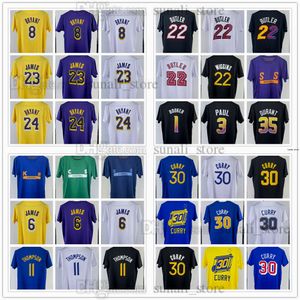 Uick-droge droge-sacht hoge elasticiteit heren basketbal t-shirts tee jersey lebron 23 James Jimmy 22 Butler Klay 11 Thompson Stephen 30 Curry Devin 1 Booker Kevin 35 Durant