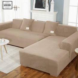 Couvercle de canapé de couverture de canapé d'angle Uicon Velvet pour le salon pour le couvre-couvre-couvre-couvre-canapé-servie vers le canapé-serviette Couleur de chameau
