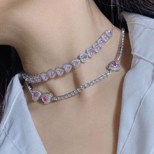 UILZ-gargantilla de circonita con forma de corazón rosa para mujer y niña, collar elegante de cristal para fiesta de boda, joyería, envío gratis