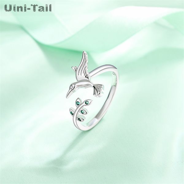 Uini-Tail vente chaude nouveau 925 argent tibétain exquis colibri branche anneau ouvert mode tendance dynamique haute qualité bijoux