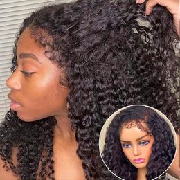 Uioxvn 4C Kinky Edges Hairline 13x4 Front profond avec bébé bouclé sans colle HD Lace Frontal perruques cheveux humains pré-épilés densité 150% (18 pouces)