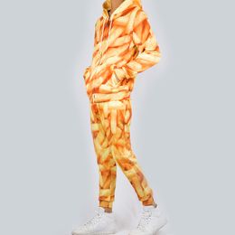 Ujwi mannen / vrouwen chips casual trainingspak frietjes streetwear sweatshirt en broek 3D geel zip hoodie pullovers paar pak 201204