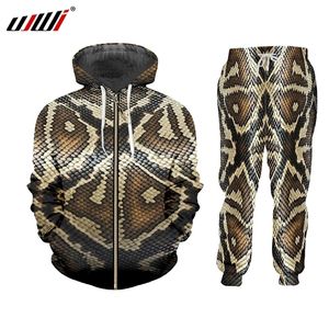 UJWI Sportswear Set Hommes Printemps Automne Zipper Sweat Série 3d Digital Animal Snake Skin Jogging Sports Suit Two Piece 201128
