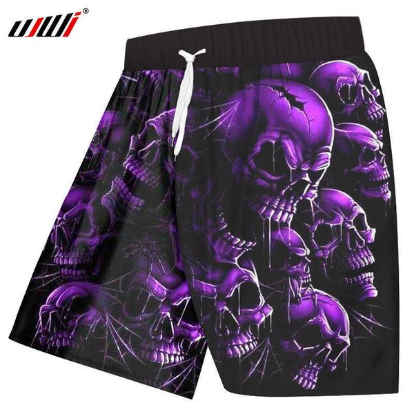 UJWI Plus Taille Femmes / Hommes 3D Crâne Imprimé Shorts Violet Rouge Cassé Pour Hip Hop Wok Board 5XL 210714