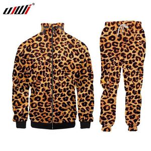 UJWI Hiver 3d Prin Léopard Mode Zip Hoodies Et Pantalons Hommes Couple Porter Drôle Respirant Fitness À Capuche + Pantalon Combo Costume G1222