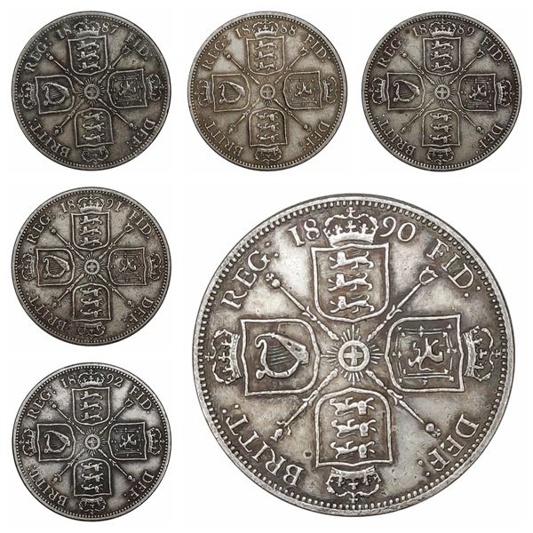 Reino Unido 1887-1892 1 Florin-Victoria 2nd retrato Monedas de copia chapadas en plata