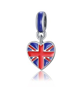 Perle de drapeau britannique, breloque d'espacement européenne, adaptée au Bracelet en forme de cœur, à l'huile, 6322400