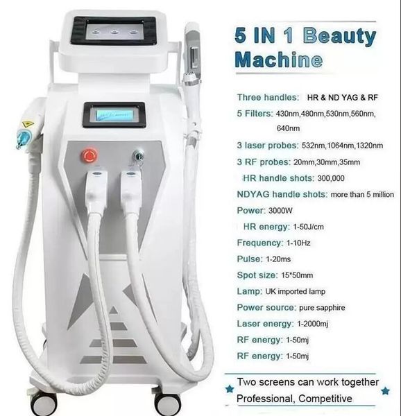 Lampe britannique 3 en 1 OPT IPL Laser Machine d'épilation permanente Nd Yag Tattoo Remover Blanchiment de la peau Rejuvantion Lazer Epilator Beauty Machine 500000shoots