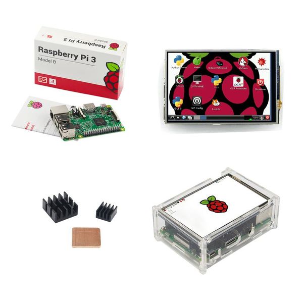 Livraison gratuite UK Made Raspberry Pi 3 Model B Board + Écran tactile LCD TFT 3,5 pouces + Boîtier en acrylique + Dissipateur de chaleur pour RPI3