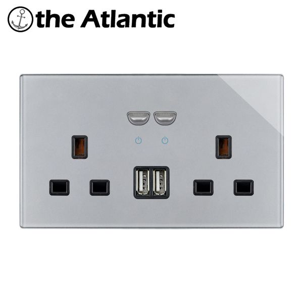 Bouche britannique 13A POWER POWER avec USB Charger Mur Sortlet Double Outlet interrupteur gris Grey Grey Africa Irland Ireland Malta Socket