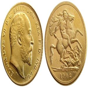 Pièce de monnaie britannique Rare du royaume-uni, roi Édouard VII, 1 souverain mat, plaqué or 24 carats, 1902, 2418