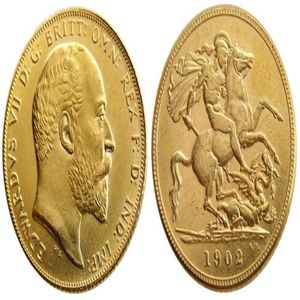 UK Zeldzame 1902 Britse munt Koning Edward VII 1 Sovereign Matt 24-K Vergulde Kopie Munten 174y