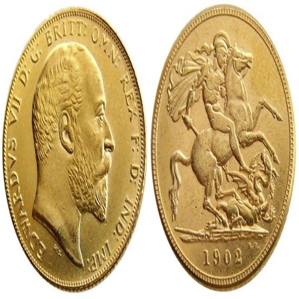 Reino Unido raro 1902 moneda británica Rey Eduardo VII 1 soberano mate 24 K monedas de copia chapadas en oro 295l