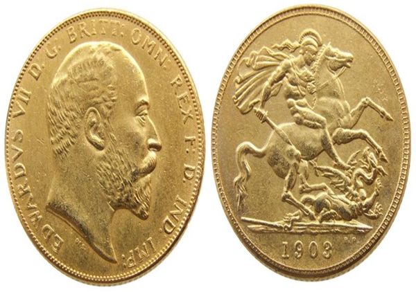 Royaume-Uni Rare 1903 British Coin King Edward VII 1 Sovereign Matt 24k Gold Plated Copy Coins 9709106