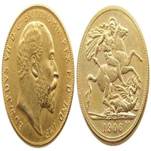 Pièce de monnaie britannique Rare du royaume-uni, roi Édouard VII, 1 souverain mat, plaqué or 24 carats, 312H, 1906