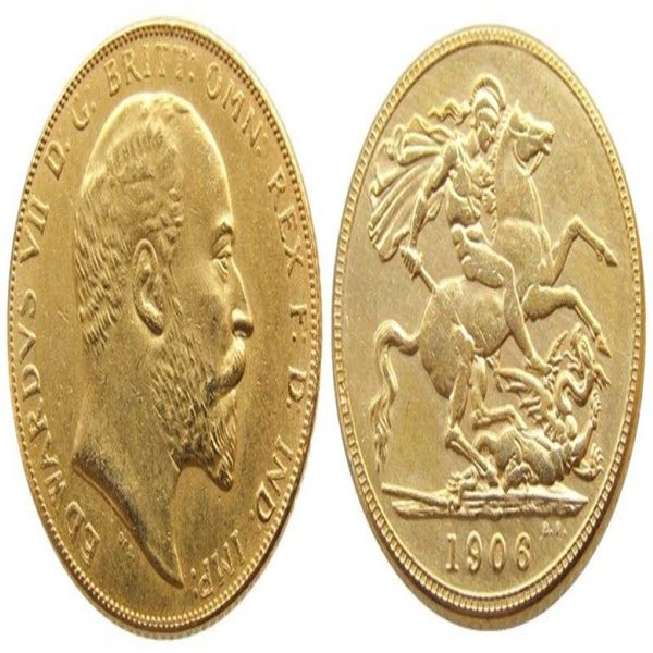 Reino Unido raro 1906 moneda británica Rey Eduardo VII 1 soberano mate 24 K monedas de copia chapadas en oro 270E