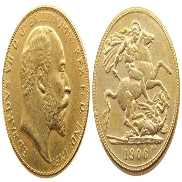 Reino Unido raro 1906 moneda británica Rey Eduardo VII 1 soberano mate 24 K monedas de copia chapadas en oro 262T