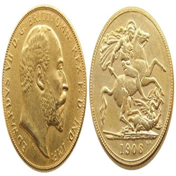 Reino Unido raro 1906 moneda británica Rey Eduardo VII 1 soberano mate 24 K monedas de copia chapadas en oro 342D