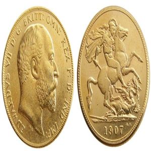 Pièce de monnaie britannique Rare du royaume-uni, 1907, roi Édouard VII, 1 souverain mat, plaqué or 24 carats, 201H