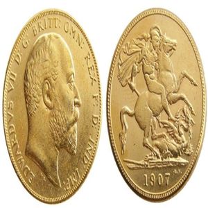 UK Zeldzame 1907 Britse munt Koning Edward VII 1 Sovereign Matt 24-K Vergulde Kopie Munten 169O