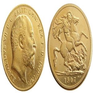 UK Zeldzame 1907 Britse munt Koning Edward VII 1 Sovereign Matt 24-K Vergulde Kopie Munten 251S