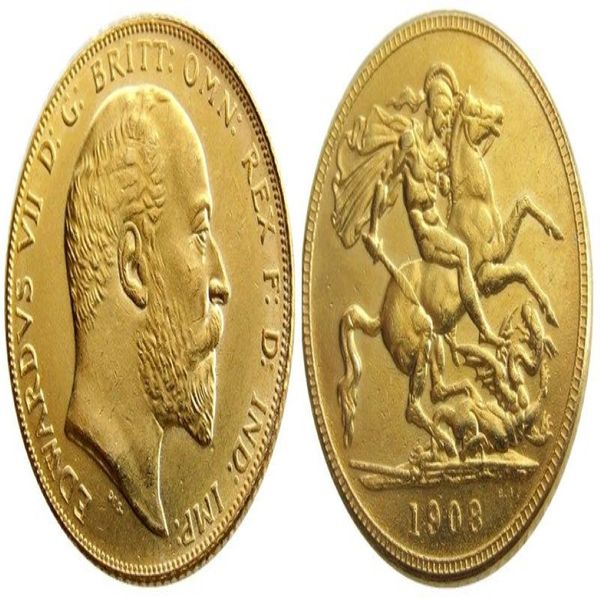 Reino Unido raro 1908 moneda británica Rey Eduardo VII 1 soberano mate 24 K monedas de copia chapadas en oro 217L