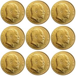 Ensemble complet de pièces de monnaie britanniques rares du royaume-uni, 1902 – 1910, 9 pièces, roi Édouard VII, 1 souverain mat, plaqué or 24 carats, 216u